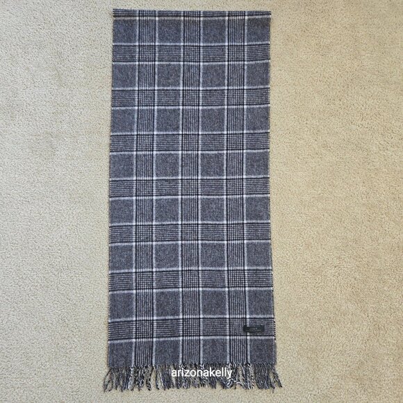 NWOT Cashmere J. Crew Collection Grey Plaid Scarf - Picture 2 of 8